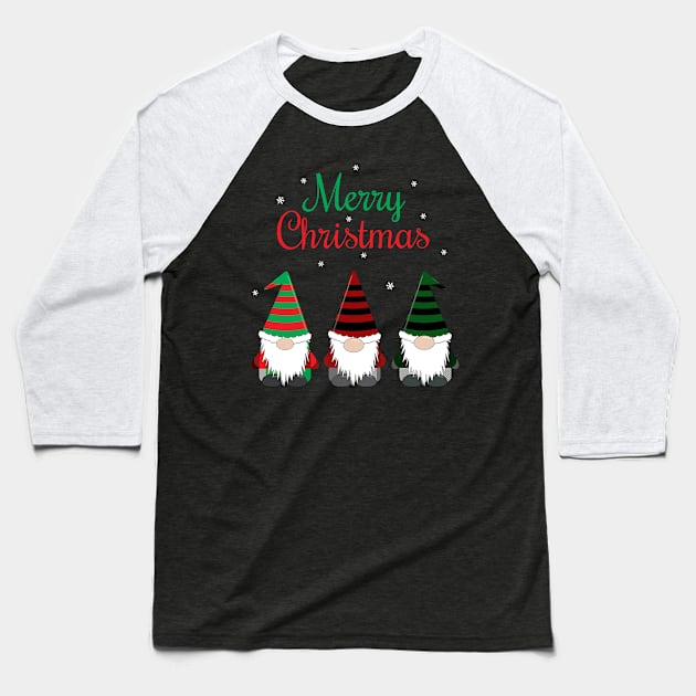 Merry Christmas Gnomes Color Baseball T-Shirt by KevinWillms1